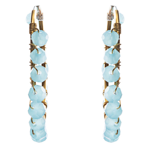 Crystal Wired Handmade Beautiful Fashion Dangle Hoop Earrings Gold Blue