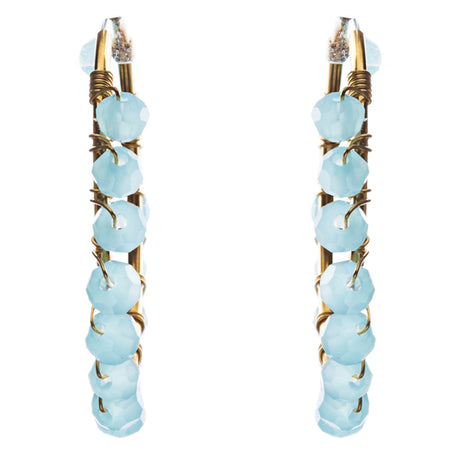 Crystal Wired Handmade Beautiful Fashion Dangle Hoop Earrings Gold Blue