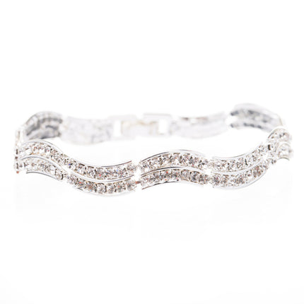 Bridal Wedding Jewelry Crystal Rhinestone Simple Classic Light Swirl Bracelet SV