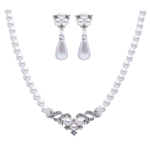 Bridal Wedding Jewelry Set Crystal Pearl Beautiful Elegant Necklace - Accessoriesforever