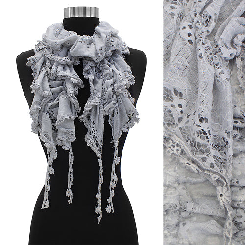 Floral Lace Elastic Ruffle Light Fashion Scarf Gray