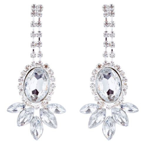 Bridal Wedding Jewelry Set Crystal Rhinestone Luxurious Dazzle Necklace Silver - Accessoriesforever