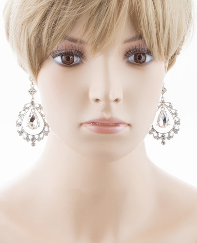Bridal Wedding Crystal Rhinestone Teardrop Open Dangling Drop Fashion Earrings - Accessoriesforever