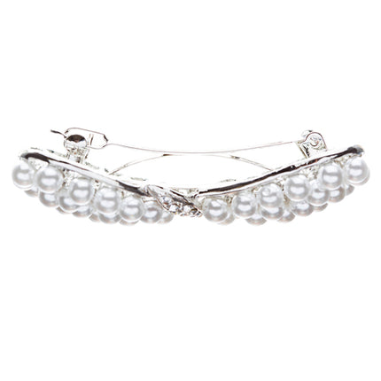 Bridal Wedding Jewelry Crystal Pearl Stunning Ribbon Bow Hair Barrette Silver - Accessoriesforever