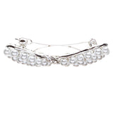 Bridal Wedding Jewelry Crystal Pearl Stunning Ribbon Bow Hair Barrette Silver