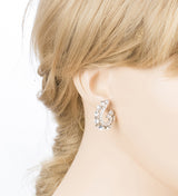 Wave Hook Design Crystal Rhinestone Stud Earring Silver