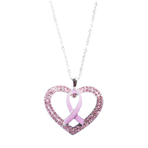 Pink Ribbon Jewelry Crystal Rhinestone Fashionable Heart Necklace N88 Pink