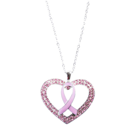 Pink Ribbon Jewelry Crystal Rhinestone Fashionable Heart Necklace N88 Pink