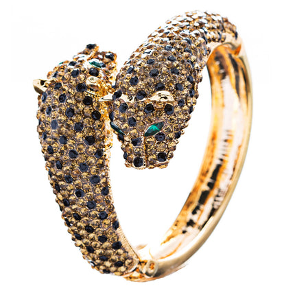 Fashion Jewelry Crystal Rhinestone Magnificent Leopard Bracelet Gold - Accessoriesforever