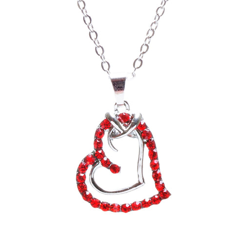 Valentines Jewelry Crystal Rhinestone Sparkling Hearts Necklace N92 Red