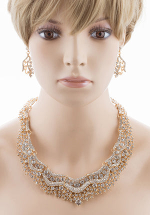 Bridal Wedding Jewelry Set Crystal Rhinestones Stunning Bib Necklace Gold - Accessoriesforever