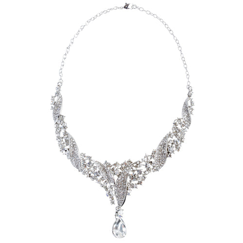 Bridal Wedding Jewelry Crystal Rhinestone Beautifully Crafted Necklace J508 SLV