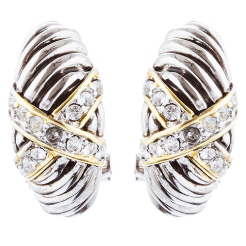 Sophisticated Classic Gorgeous Two-Tone Crystal Rhinestone Earrings E998 GDSV