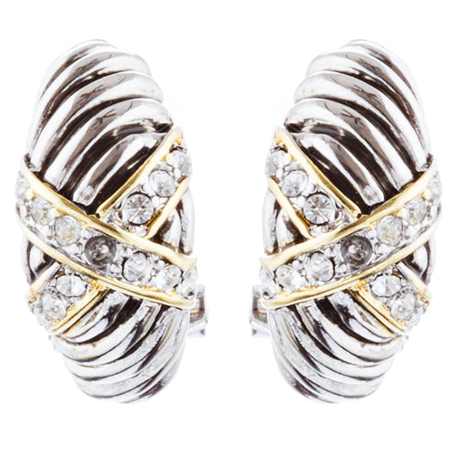 Sophisticated Classic Gorgeous Two-Tone Crystal Rhinestone Earrings E998 GDSV