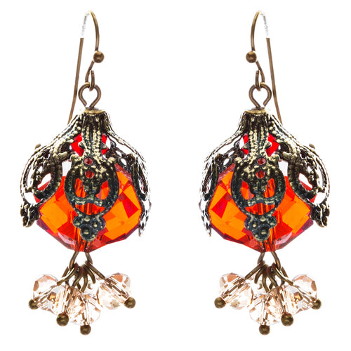 Bold Fashion Crystal Rhinestone Brassy Antique Cluster Ball Earrings E843 Red