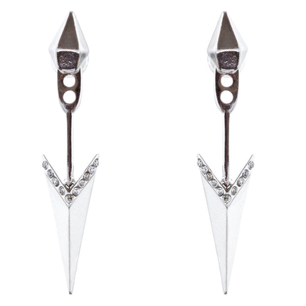 Trendy Chic Double Sided Crystal Rhinestone Arrow Design Post Earrings E1003 SV