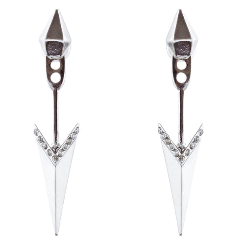 Trendy Chic Double Sided Crystal Rhinestone Arrow Design Post Earrings E1003 SV