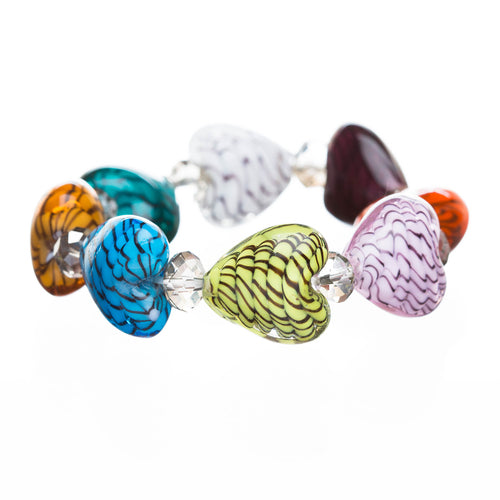 Fashion Beautiful Heart Shape Design Glass Stones Beads Stretch Bracelet Multi