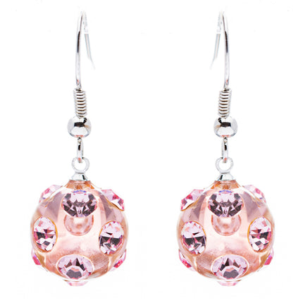 Crystal Studs Earrings Linear Drop Lucite Ball Pink - Accessoriesforever