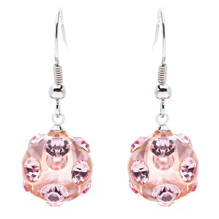 Crystal Studs Earrings Linear Drop Lucite Ball Pink