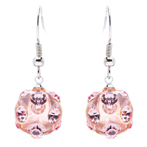 Crystal Studs Earrings Linear Drop Lucite Ball Pink - Accessoriesforever