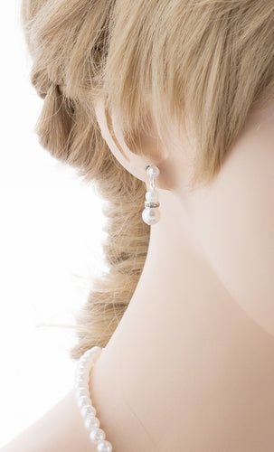 Bridal Wedding Jewelry Set Beautiful Single Strand Pearls Chic Necklace Silver - Accessoriesforever