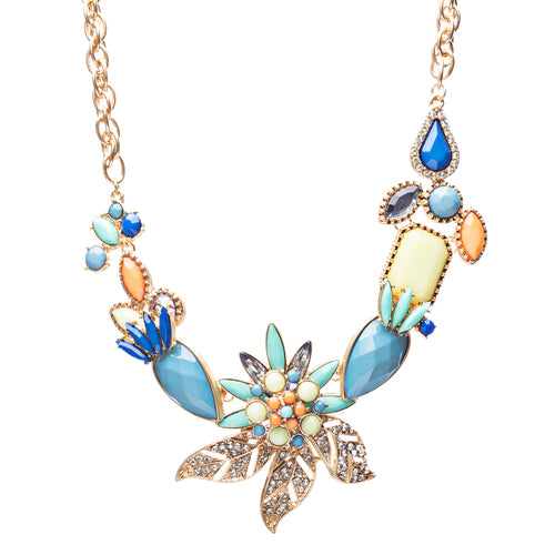 Intricate Design Crystal Rhinestone Beautiful Flower Charm Necklace N74 Multi