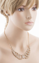 Bridal Wedding Jewelry Crystal Rhinestone Vintage Lace Design Necklace Gold