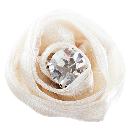 Organdy Fabric Floral Rose Adjustable 1 Ring Creme