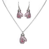 Pink Ribbon Jewelry Breast Cancer Awareness Boxing Glove Necklace Set JN318 SV