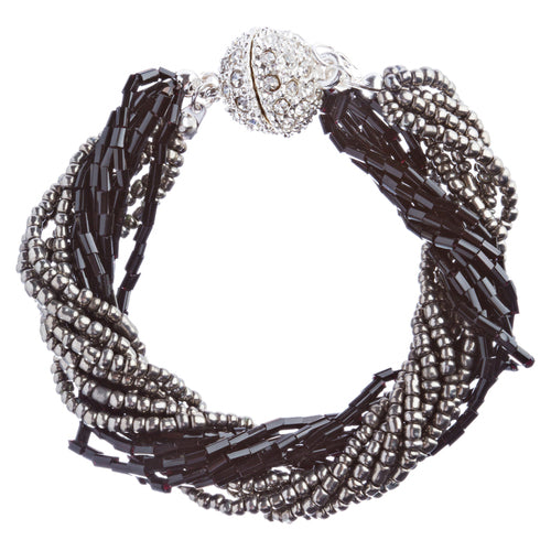 Fashion Statement Crystal Rhinestone Unique Link Stretch Bracelet B474 Black