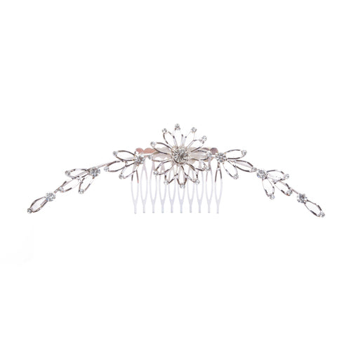 Bridal Wedding Jewelry Crystal Rhinestone Mesh Linear Floral Drape Hair Comb Pin - Accessoriesforever