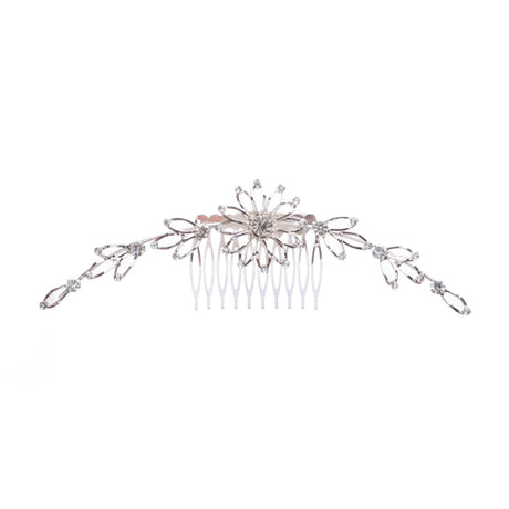 Bridal Wedding Jewelry Crystal Rhinestone Mesh Linear Floral Drape Hair Comb Pin