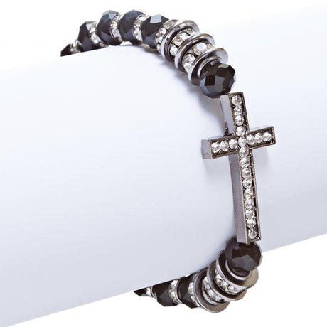 Cross Jewelry Crystal Rhinestone Trendy Design Cross Stretch Bracelet B362 Black
