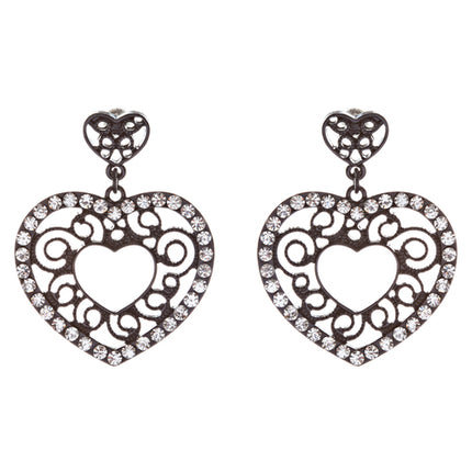 Sophisticated Crystal Rhinestone Heart Shape Dangle Fashion Earrings E313 Black