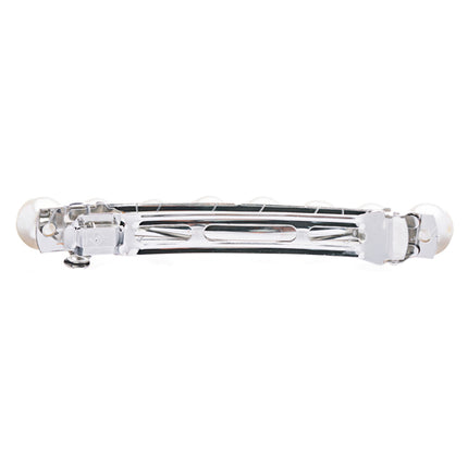 Bridal Wedding Jewelry 15mm Pearl Simple Linear Hair Barrette Clip Silver Pearl - Accessoriesforever