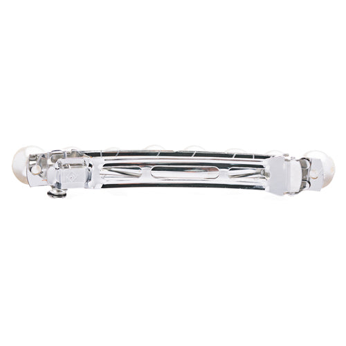 Bridal Wedding Jewelry 15mm Pearl Simple Linear Hair Barrette Clip Silver Pearl - Accessoriesforever