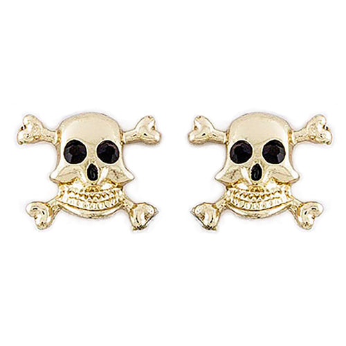 Halloween Costume Jewelry Crystal Rhinestone Skull Bone Earrings E1178 Gold