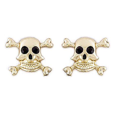 Halloween Costume Jewelry Crystal Rhinestone Skull Bone Earrings E1178 Gold