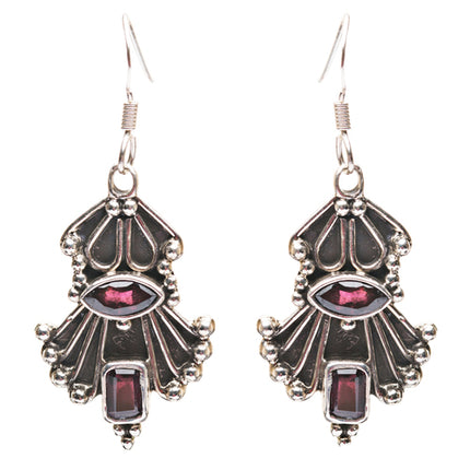 925 Sterling Silver Gemstones Natural Red Garnet Dangle Earrings FJSE2181
