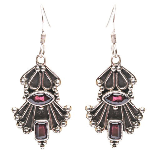 925 Sterling Silver Gemstones Natural Red Garnet Dangle Earrings FJSE2181