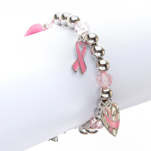 Pink Ribbon Breast Cancer Awareness Jewelry Heart Hope Angel Stretch Bracelet