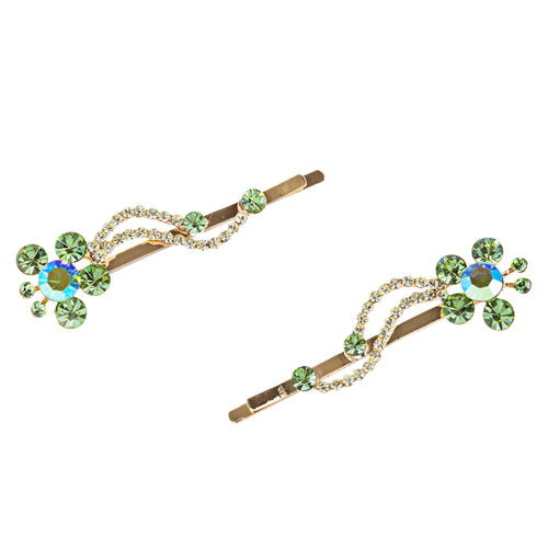 Austrian Crystal Hair Clips (Pair) Jewelry Green