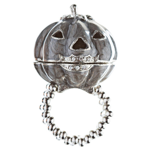 Halloween Costume Jewelry Fun Pumpkin Face Locket Design Stretch Ring Black