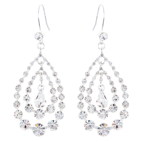 Bridal Wedding Jewelry Crystal Rhinestone Multi Teardrops Dangle Earrings Silver - Accessoriesforever