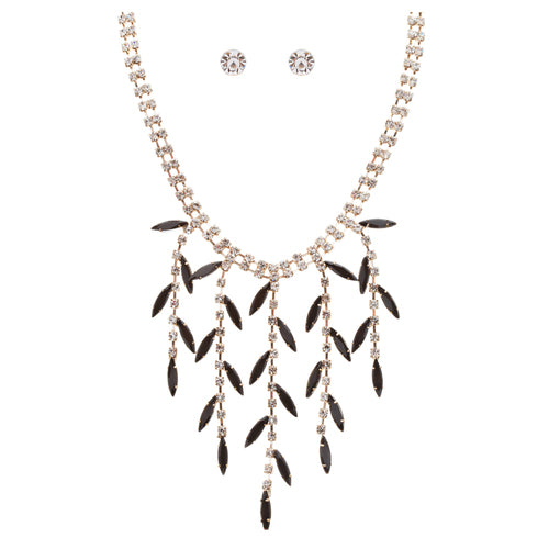 Bridal Wedding Jewelry Crystal Rhinestone Alluring Leaflet Necklace J518 Black