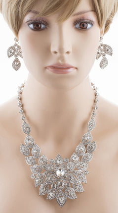 Bridal Wedding Jewelry Crystal Rhinestone Fantasic Stunning Necklace Silver - Accessoriesforever