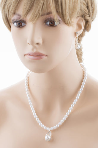 Bridal Wedding Jewelry Set Crystal Pearl Exquisite Necklace Silver