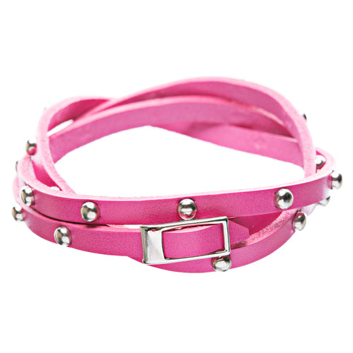 Fuschia Silver Stud Italian Calf Leather Wrap Bracelet