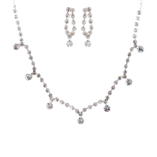 Bridal Wedding Jewelry Set Crystal Rhinestone Vintage Chic Necklace Silver - Accessoriesforever
